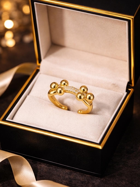 Anthropologie Jewelry - Gold Bead Cluster Ring with Pavé Accent